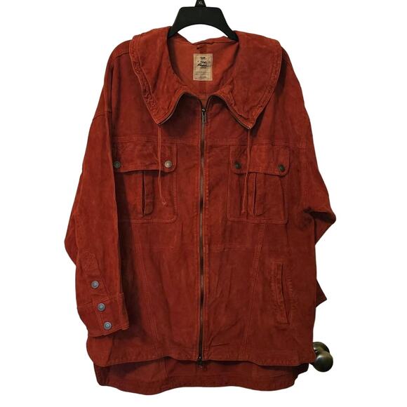 New Free People WTF Brooklyn Suede Jacket $468 LARGE Raspberry SLOUCHY - Picture 3 of 5